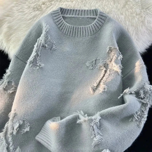 New Retro Hole Fringed Sweater Loose Versatile Knitwear Pullovers